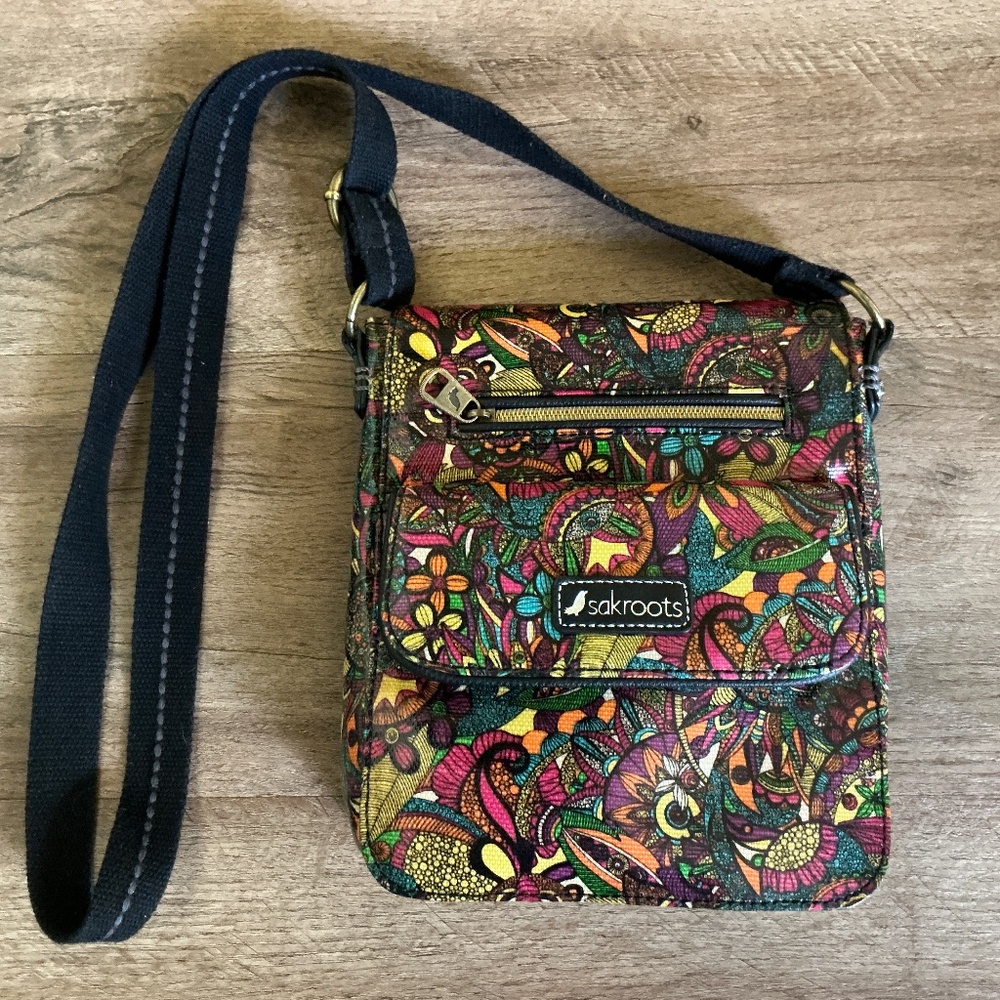 Sak Roots Purse Crossbody Coated Eco Twill Floral Print Bag Colorful Floral